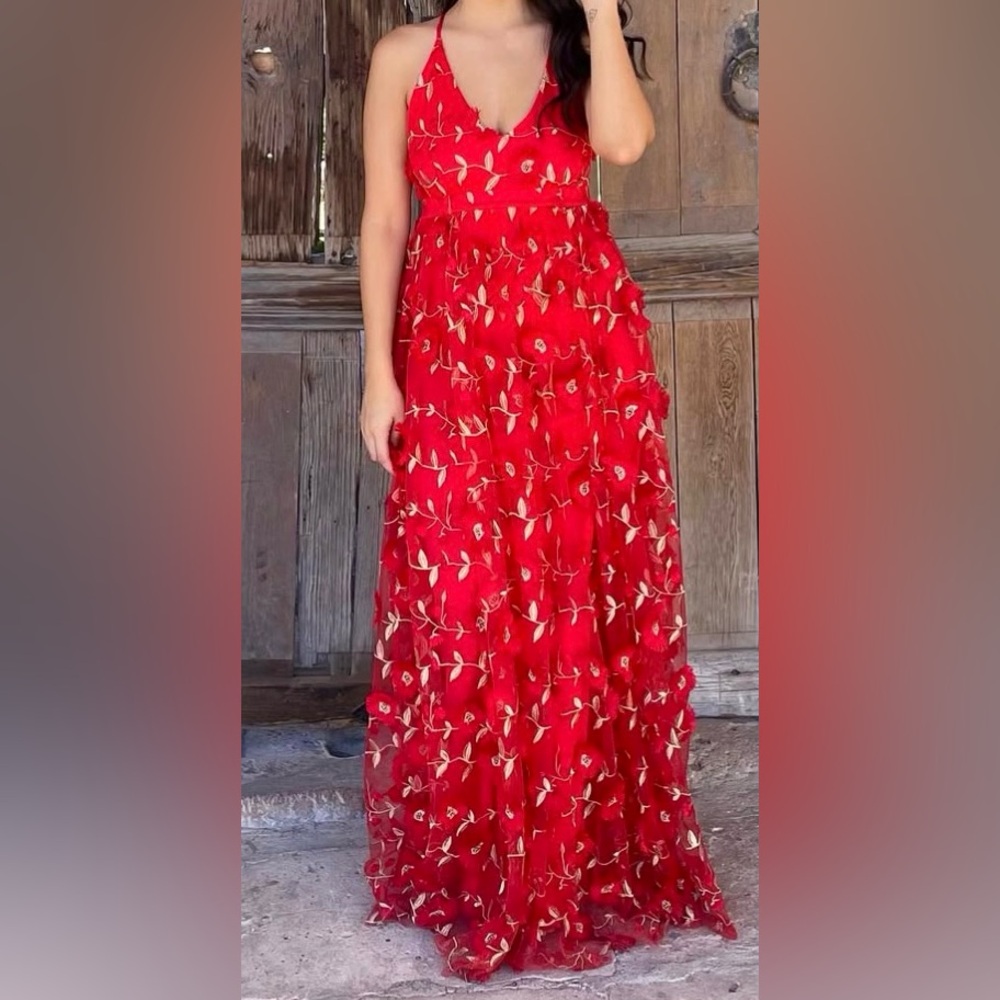 PROM Ready! Red Floral Maxi Gown
